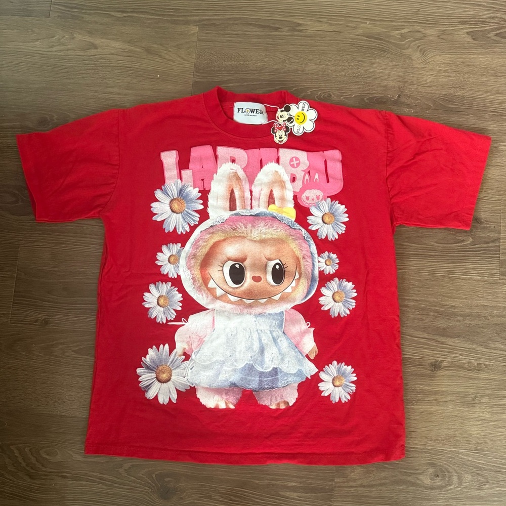 Rare Labubu Classic Pose Funny Labubu Flowers South Korea T-Shirt Oversized